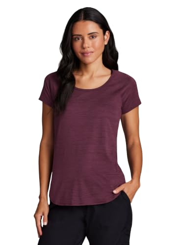 RBX Activewear Women's Workout Top Athletic Fashion Ultra Soft Striated Short Sleeve Crewneck T-Shirt Space Dye Merlot L at Amazon