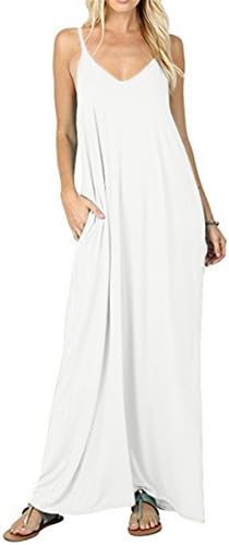 GOCHIC Women's Casual Dresses Sleeveless Spaghetti Strap Casual Long Maxi Dress White Large