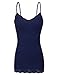 RT1004 Ladies Adjustable Spaghetti Strap Lace Trim Long Tunic Cami Tank Top Navy S