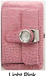 Crocodile Flat Wallet and a Watch Two in One with Card Holders, Checkbook Holder and a Cell Phone Pouch (Light Pink)