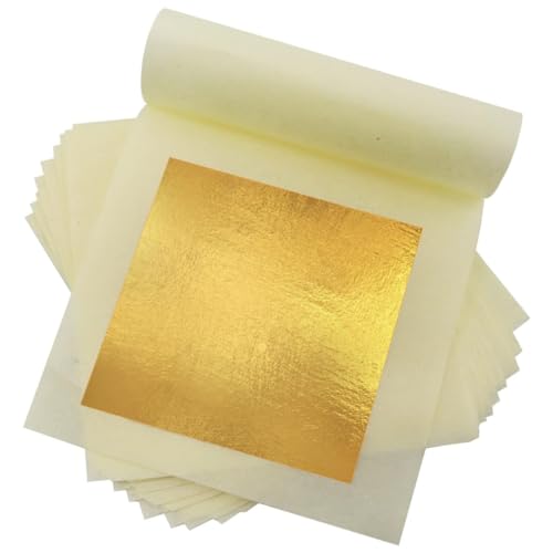 dshyuauoci 10 Sheets Gold Flakes, Premium Gold Leaf 3.15×3.15 Inches Craft Art Decoration Perfect for Decorating Cakes Art DIY Projects Nail Art Phone Cases Photo Frames Gold Plating