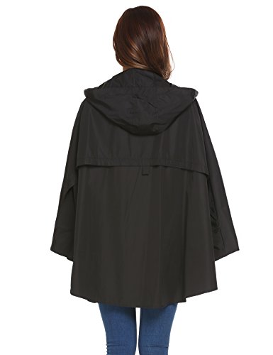 image for SoTeer Womens Black Poncho Outdoor Packable Water Proof Rain Jacket Ho