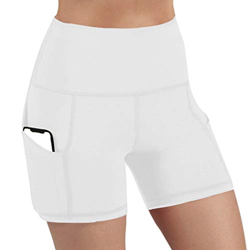 LOVESOFT Women's Workout Cycling Running Volleyball Tights Yoga Shorts with Side Pockets (White1, Medium) - Thumbnail 3