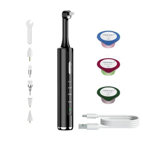 Tooth Polisher, Rechargeable Teeth Sander with 5 Brush Heads, 3 Polish Pastes, LED Light, 4 Speed Modes, Waterproof Dental Cleaning Kit for Whitening and Polishing (Black)