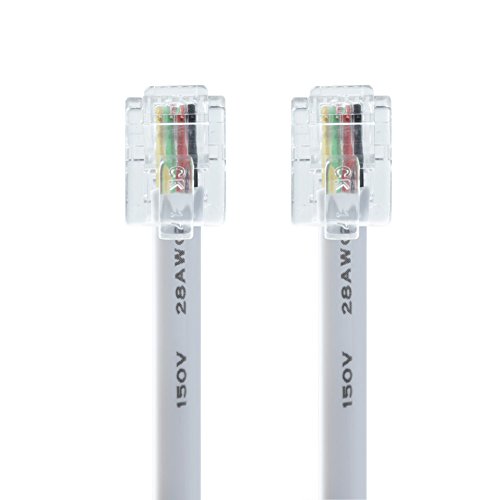 TENINYU RJ11 6P4C 4 Conductor Modular Telephone Extension Flat Cord Cable,White (25FT)