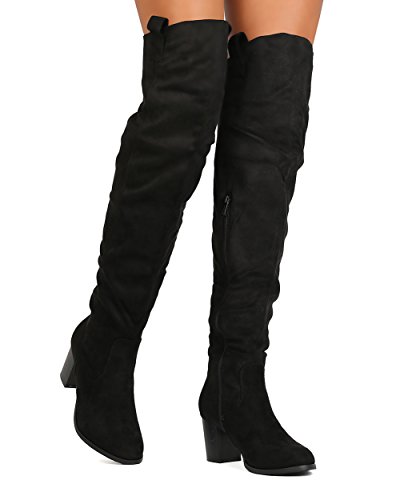 Womens thigh high boots elastic block heel over the knee boots ch…