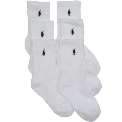 Polo Kids Socks for Boys Crew with Polo Player and Grippers (2T-4T) White, 2T - 4T