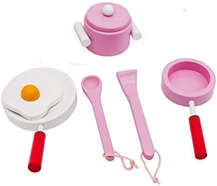 Seafar Wooden Pink Toys house Kitchen Set Pan Play Pot accessories Cooking sets pieces. Real Cooker utensils toy tool kits toddlers 3 years old girls.Cook food bowls egg breakfast game for young