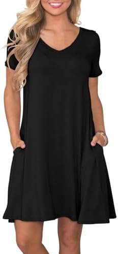 t shirt swing dress with pockets Chiclily Women's Short Sleeve Summer Swing Dress, Casual Loose T-Shirt Dress with Pockets, Irregular Hem Floral Midi Sundress, Size S, Size: Small