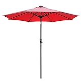 Yeshom 9' Outdoor Solar Powered LED Umbrella 8 Ribs w/32 Lights Patio Garden Market Umbrella Tilt and Crank UV30 Red