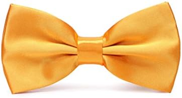 Mens Pre-Tied Satin Bowtie Adjustable Length Solid Color Fashion Patterned bow tie(Yellow)