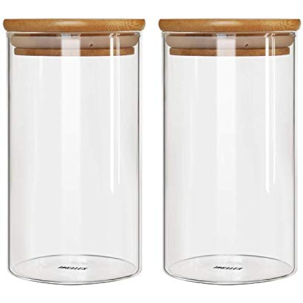 Glass Storage Jar, With Airtight Seal Bamboo Lid, 25 Ounce Set Of 2