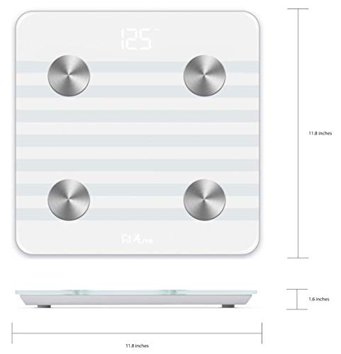 Bluetooth Smart Body Fat Scale- Fit2Live Digital Bathroom Weight Scale, Body Composition Analyzer, USB Rechargeable, with iOS and Android App for Body Fat, Water, BMI, BMR, Muscle Mass, (White)