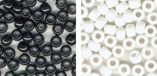 Black & White Plastic Pony Beads Kit, 6 x 9mm Beads, 2 Color Set, 1000 Beads