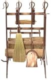 Antique Copper Log & Kindling Rack W/ Firetools