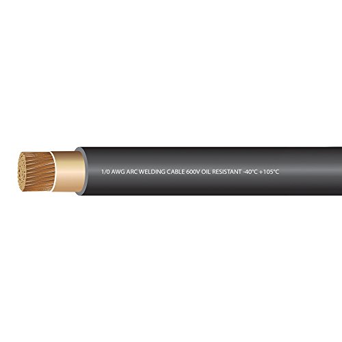 EWCS 1/0 Gauge Premium Extra Flexible Welding Cable 600 Volt - Black - 25 Feet - Made in the USA