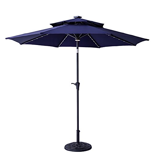 FLAME&SHADE 9′ LED Light DoubleTop Outdoor Patio Market Umbrella with Crank Lift, Push ...