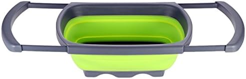 Collapsible Silicone Colander,Danny House Space Saving Colander Heavy Duty Strainer,Straining Washing Basket Folds Flat with Extendable Handles ,Space-Saver,Folding Strainer for Kitchen (Green)