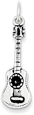 LavaFashion Sterling Silver Antiqued Acoustic Guitar Charm Necklace, 18"