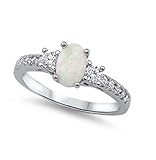 CloseoutWarehouse Oval Center Simulated Opal Ring Sterling Silver (Color Options, Sizes 3-13)