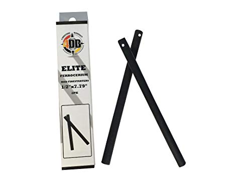 1/2″x7.79″ Elite Ferrocerium Ferro Rod Drilled Pack of 2 Flint/Mischetal Fire Starter Fire Steel Rod Emergency Survival Bushcraft Firestarter with 4DB Logo Striker