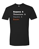 Panoware Men's Funny Workout T-Shirt | Burpees and Thrusters and Squats and Bacon, Black, Large