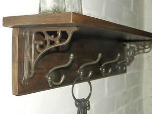 RusticWoodenCrafts Reclaimed wood Hat and Coat Rack with shelf and cast iron wall shelf brackets 7 hooks = 98cm