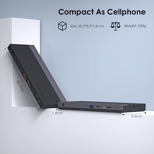 Wavlink USB C Docking Station Triple Display with 100 W Power Supply, USB C Dock Hub, 13-in-1 Triple Display Laptop Dock, 100 W Power Delivery, 2DP + HDMI, 4USB 3.0, Gigabit Ethernet, TF/SD Card Reader
