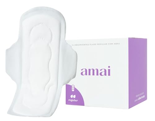 Amai, Absorvente Externo Fluxo Regular, Algodão Sem Químicos, Hipoalergênico, Sem plástico comum, Com Abas - 14 unidades
