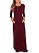Women's 3 4 Sleeve Crewneck Long Maxi Casual Plain Dress XX-Large Red
