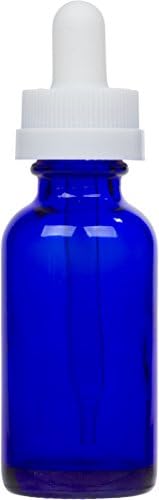 1 oz Cobalt Blue Glass Boston Round Bottle w/ White Child Resistant Dropper 6 Pack