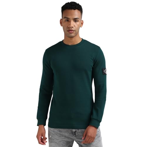 Calvin Klein T-Shirt Manches Longues Homme Badge Waffle Basique, Vert (Ponderosa Pine), XXS