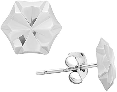 14K White Gold Six-Sided Hexagon Diamond-Cut Stud Earrings (6 Millimeters)