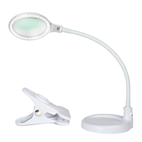 Brightech - LightView Flex 2 in 1 Version - SuperBright LED Magnifier Lamp with Clamp - Daylight Bright LED's - Energy-Saver with 1.75X Magnification (White)