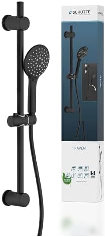 RAVEN Barre de Douche et Douchette à Main, Pommeau Avec 3 Positions de Réglage, Kit Avec Colonne, Panneau et Tuyau en Noir