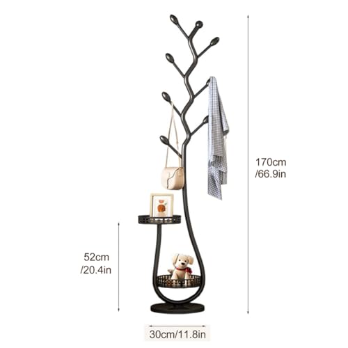 Metal Standing Coat Rack, Small Space Coat Freestanding Hanger Coat Stand with Natural Metal Base & 8 Hooks, Tree-Shaped Coat Rack for Entryway, Hallway, Bedroom, can Hang Clothes, Hats (Black)