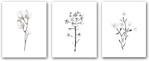 AIWU Black&White Minimalist Flower Wall Art Print,Abstract Plants Printing Wall Decor,Canvas Art Poster for Nordic Style Living Room Home Decor(Set of 3, 8" X10 inch,Unframed)