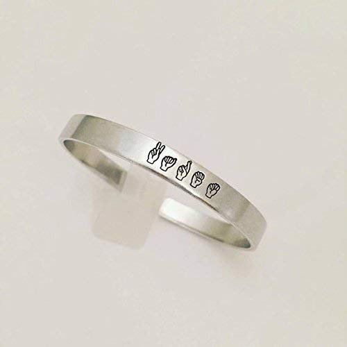 Sign Language Jewelry - Name Cuff Bracelet - Hand Stamped Jewelry - Stacking Bangles Personalized Cuff Bracelet - ASL Jewelry - Sign Jewelry