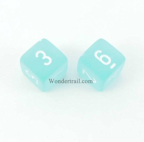 WCXPF0625E2 Teal Frosted D6 Dice 2pc White Numbers Aprox 16mm
