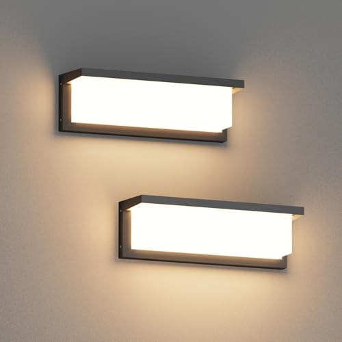 Coinmit 2 Pieces 36W LED Outdoor Wall Light, 3000K, 3500LM, IP65 Waterproof, Rectangular for Indoor and Outdoor, Balcony, Terrace, Black