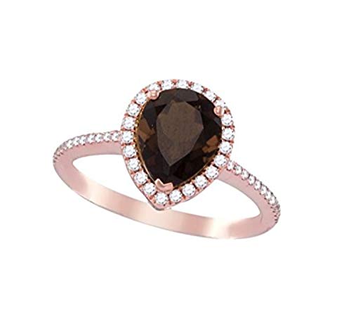 Brandy Smoky Quartz Diamond Chocolate Brown Teardrop Halo Ring 1.55 Ctw. (9)