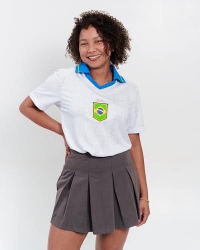Camiseta Brasil Unissex Polo Branco Casual Elegante | Produto Oficial Licenciado Copa do Mundo FIFA 26™ - Tamanho P