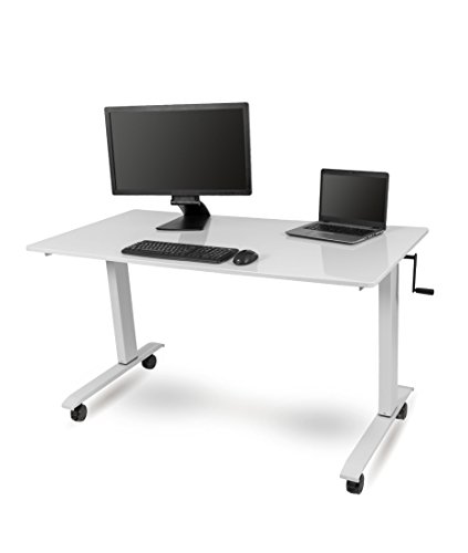 60" Crank Adjustable Height Standing Desk (White Frame/Gloss White Top) - Thumbnail 2
