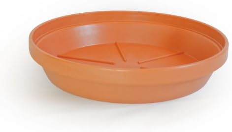 KECO 12" Round (Single) Plastic Plant Saucer - Crack and Break Resistant Terra Cotta Orange Clay-Color Heavy Plastic