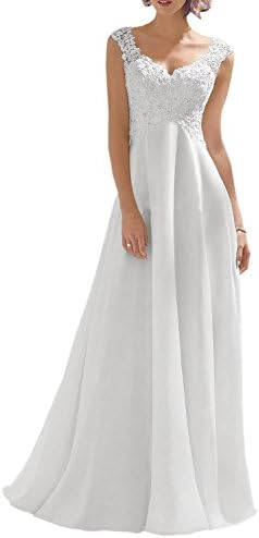 Luokadress Women's V-neck Sleeveless Lace Beaded Wedding Dress - 16 - White