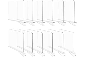 Hmdivor Acrylic Shelf Dividers for Closet Organization, Closet Shelf Organizer Closet Separator for Wood Shelves Clear Shelf Dividers for Closets (12 Pack)