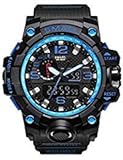 SMAEL Men's Sports Analog Quartz Watch Dual Display Waterproof Digital Watches with LED Backlight relogio masculino (Black Blue)