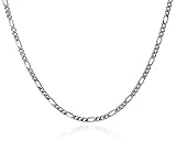 .925 Italian Sterling Silver Figaro 3+1 Chain Necklace, Delicate Style, 1.3 mm in Width