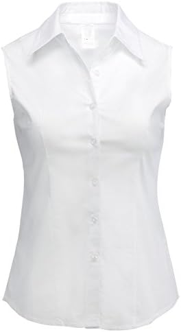 LA2NY Womens Sleeveless Button Down Shirt with Stretch (S-3XL) (Medium, White)