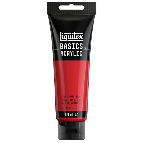 Liquitex 8870060 Basics - Pittura acrilica, Pigmenti per artisti monopigmentati, Resistente alla luce, durevole nel tempo, Finitura satinata, Tubo da 118 ml - Rosso Trasparente